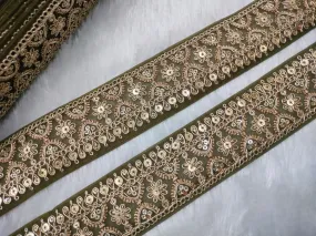 Olive Green Fancy Embellished Trim