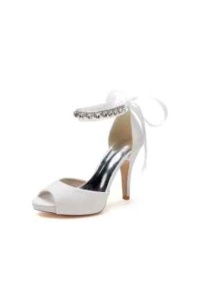 Peep Toe Rhinestone Strap Ribborn Tie