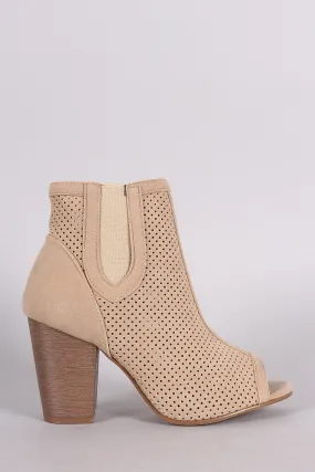 Perforated Peep Toe Chunky Heel Bootie