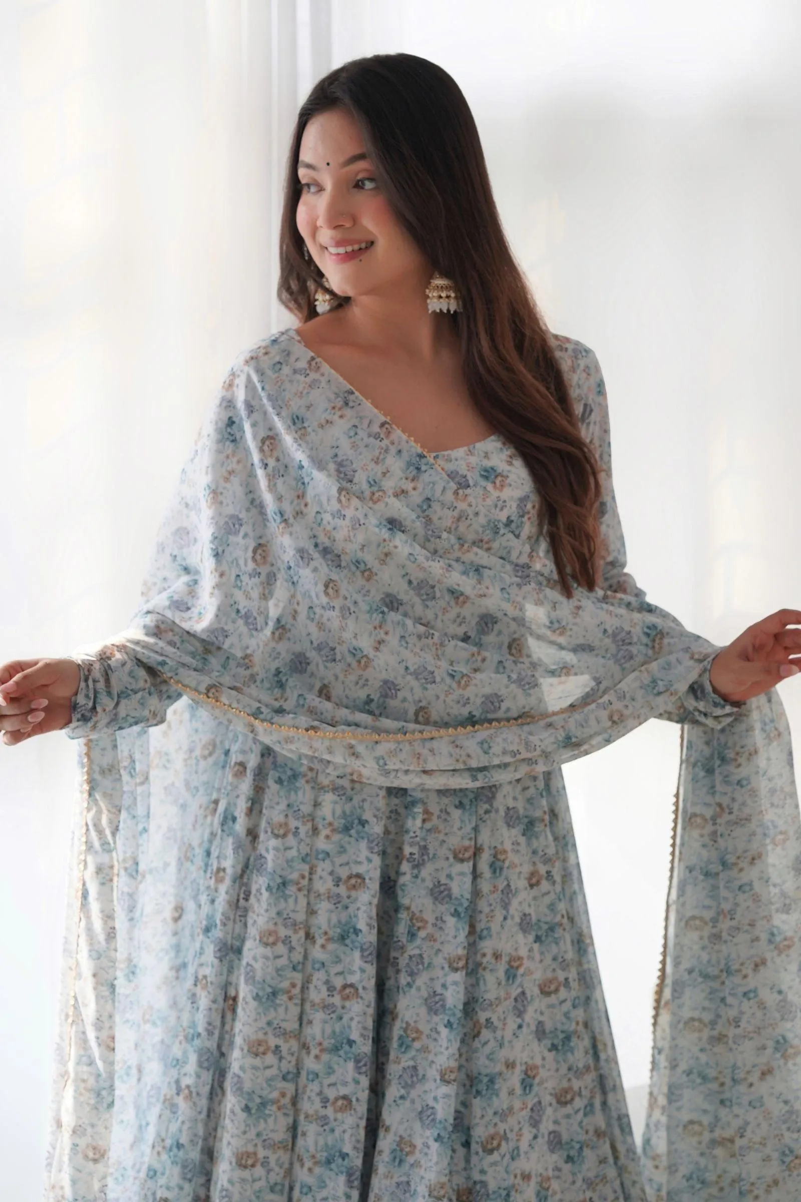 Printed Grey Anarkali Suit