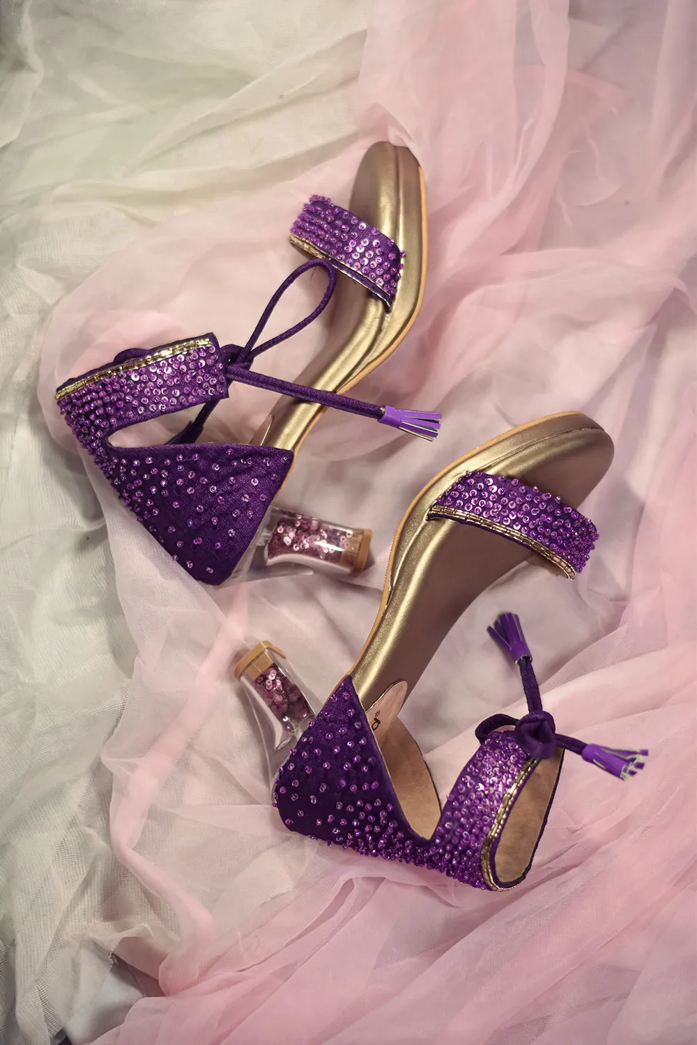 Purple Embroidered Heels