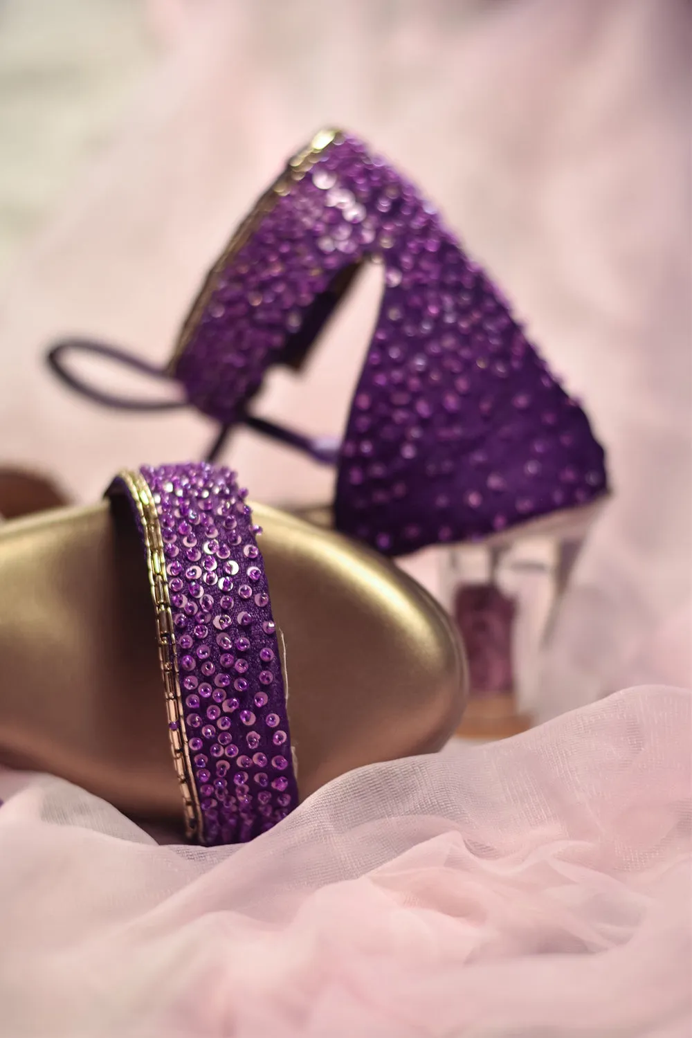 Purple Embroidered Heels