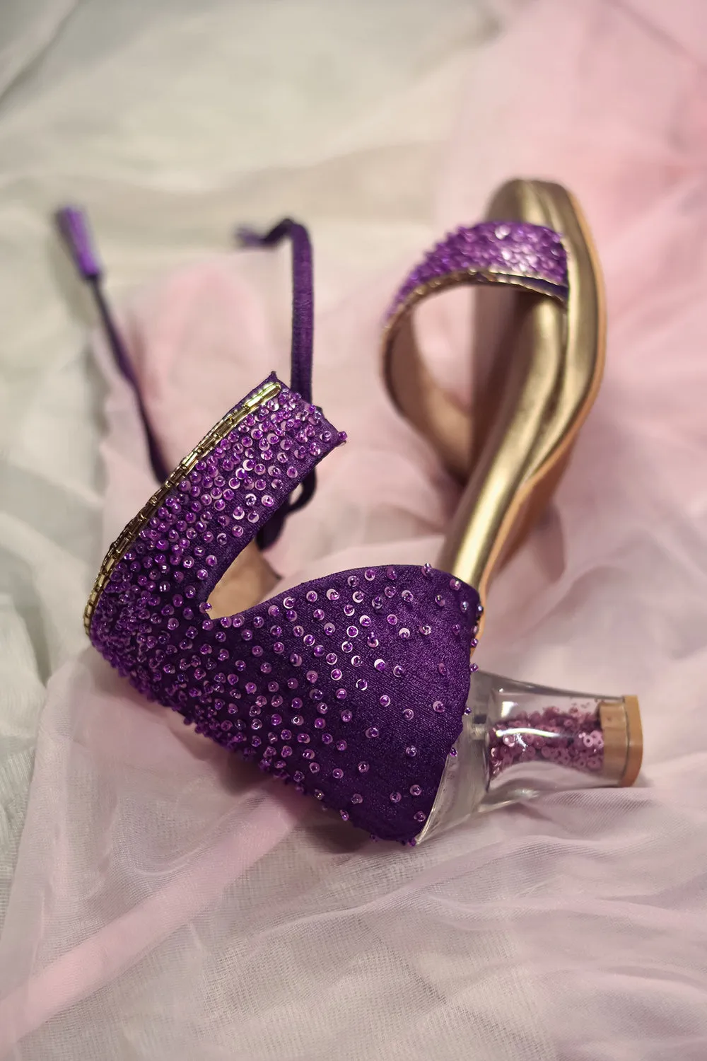 Purple Embroidered Heels