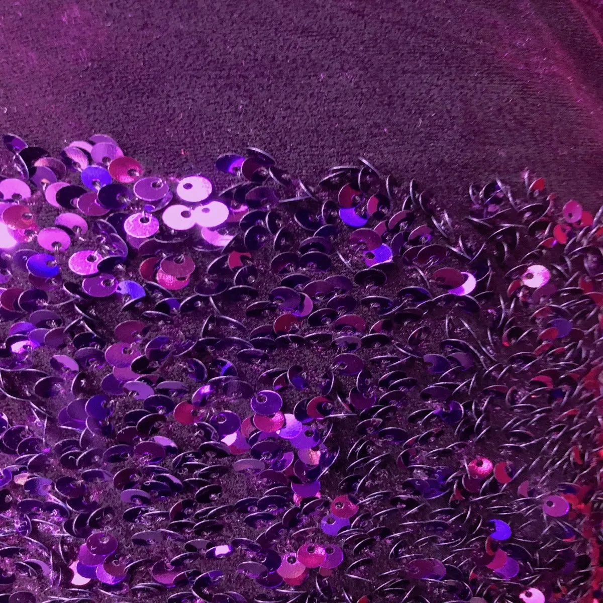 Purple Sequins Embroidered Stretch Velvet Rodeo Fabric