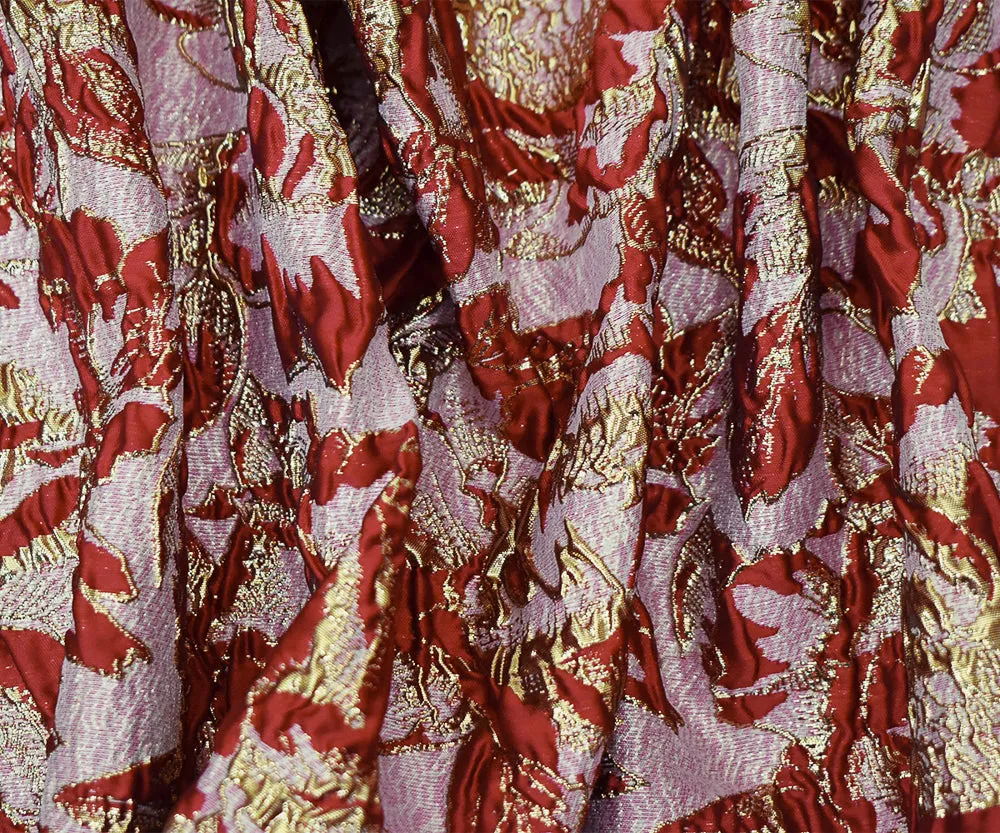 Red-Gold Poly Blend Metallic Abstract Floral Matellasse Jacquard Brocade Fabric