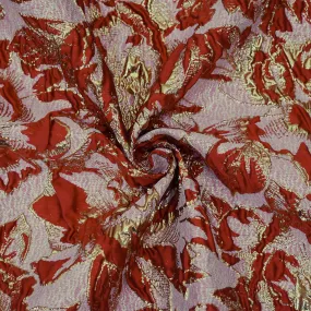 Red-Gold Poly Blend Metallic Abstract Floral Matellasse Jacquard Brocade Fabric