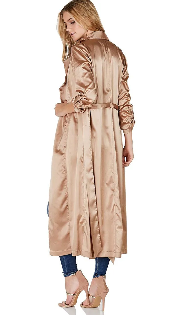 Satin Long Duster Coat Gold