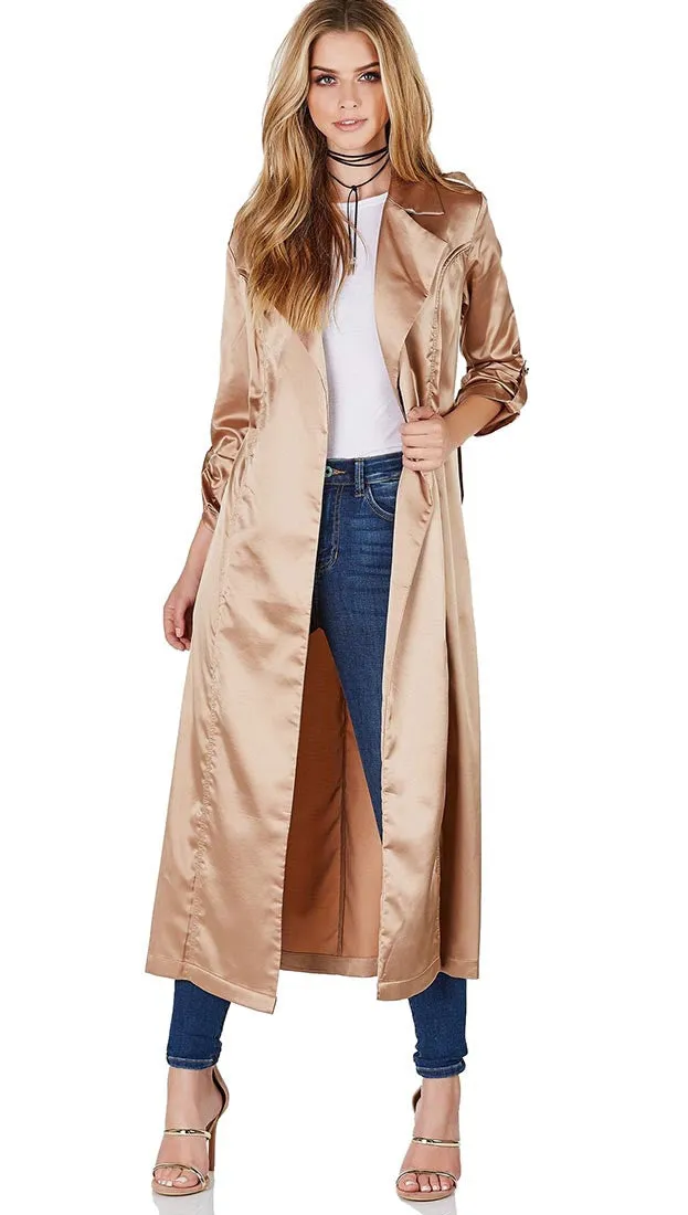 Satin Long Duster Coat Gold