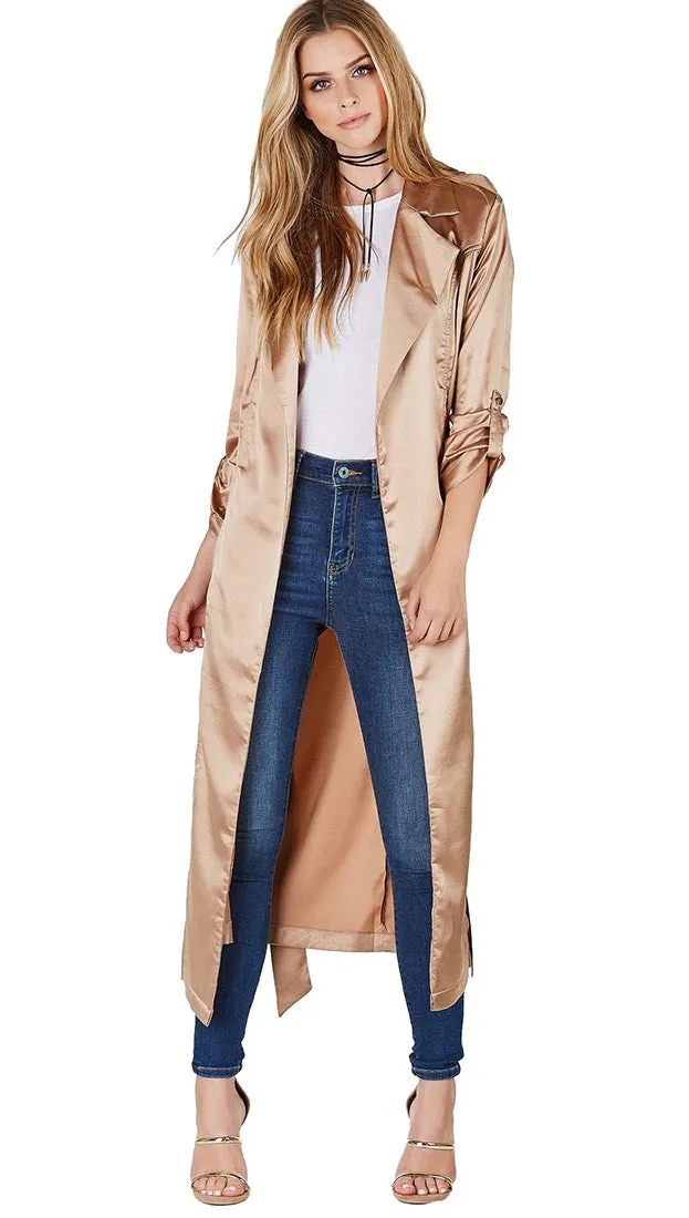 Satin Long Duster Coat Gold