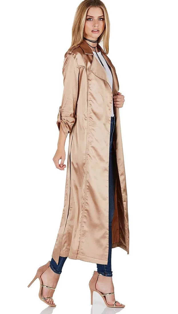 Satin Long Duster Coat Gold