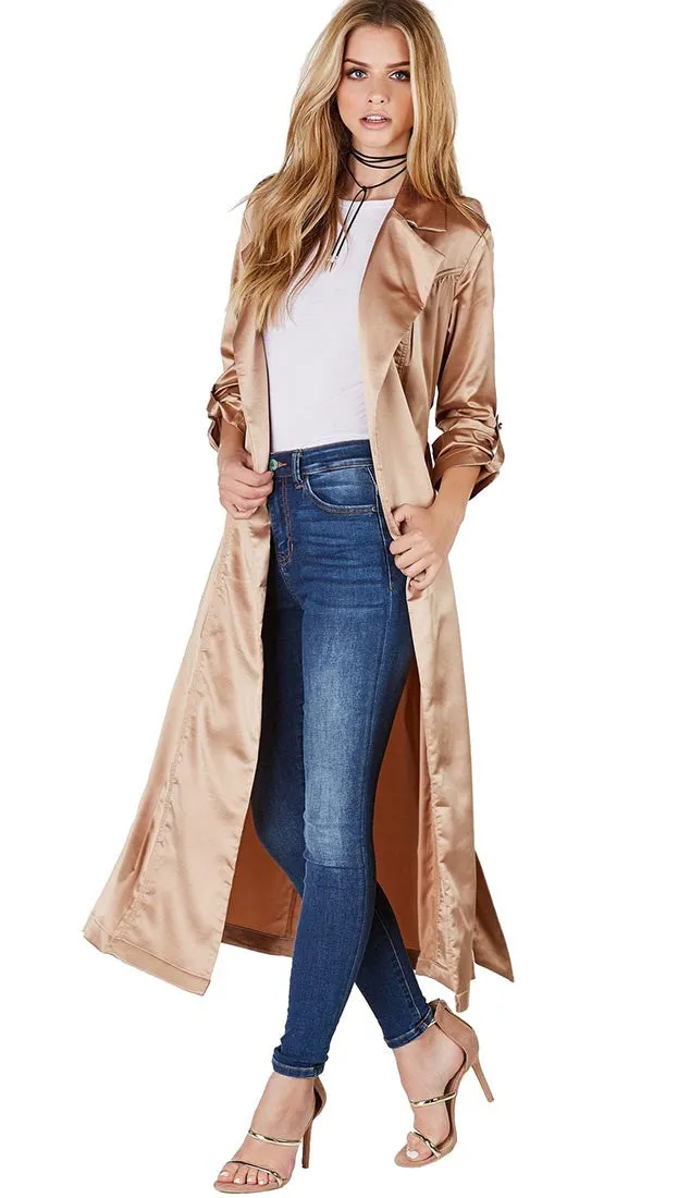 Satin Long Duster Coat Gold