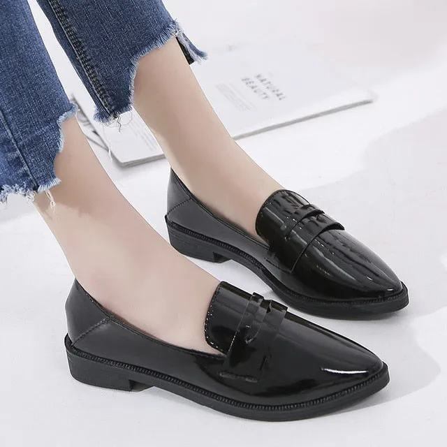 Shiny Patent Leather Block Chunky Toe Pumps