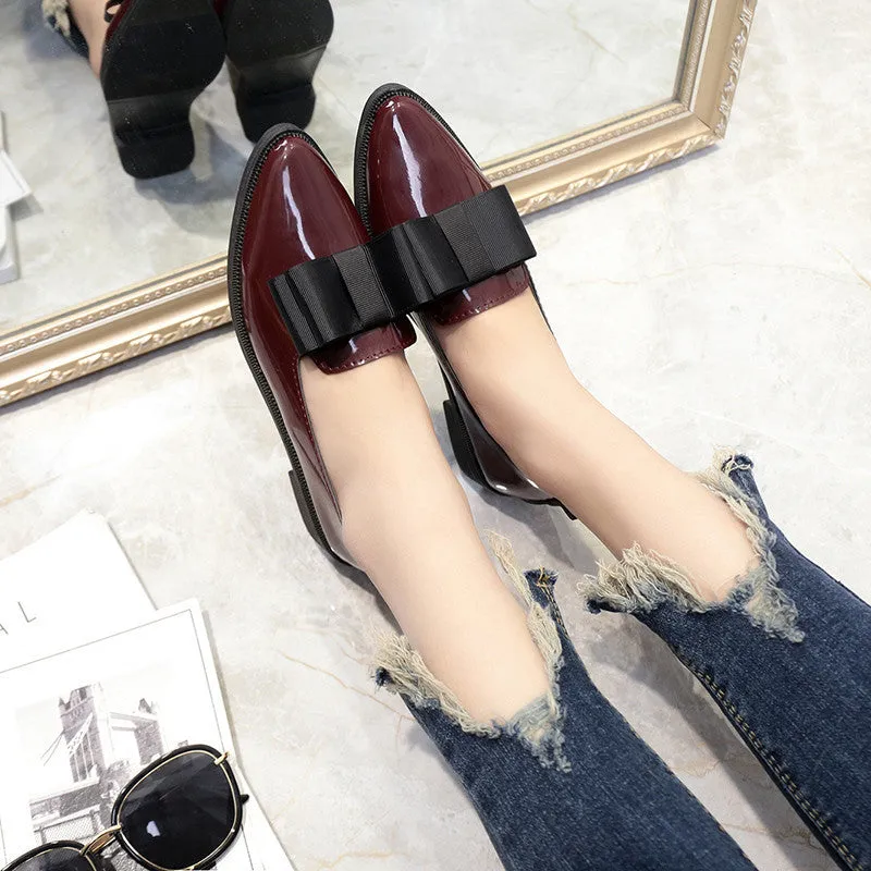 Shiny Patent Leather Block Chunky Toe Pumps