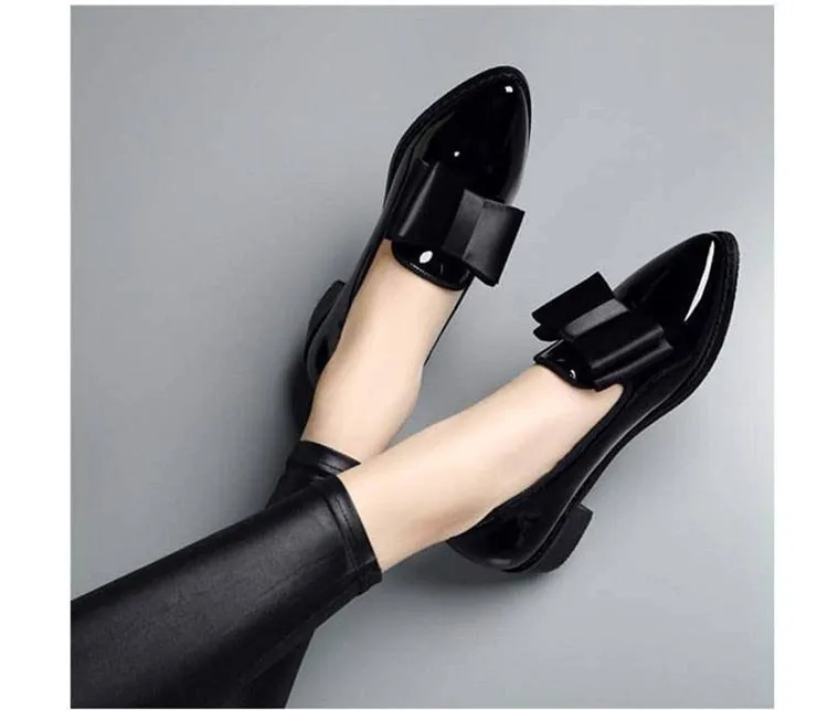 Shiny Patent Leather Block Chunky Toe Pumps