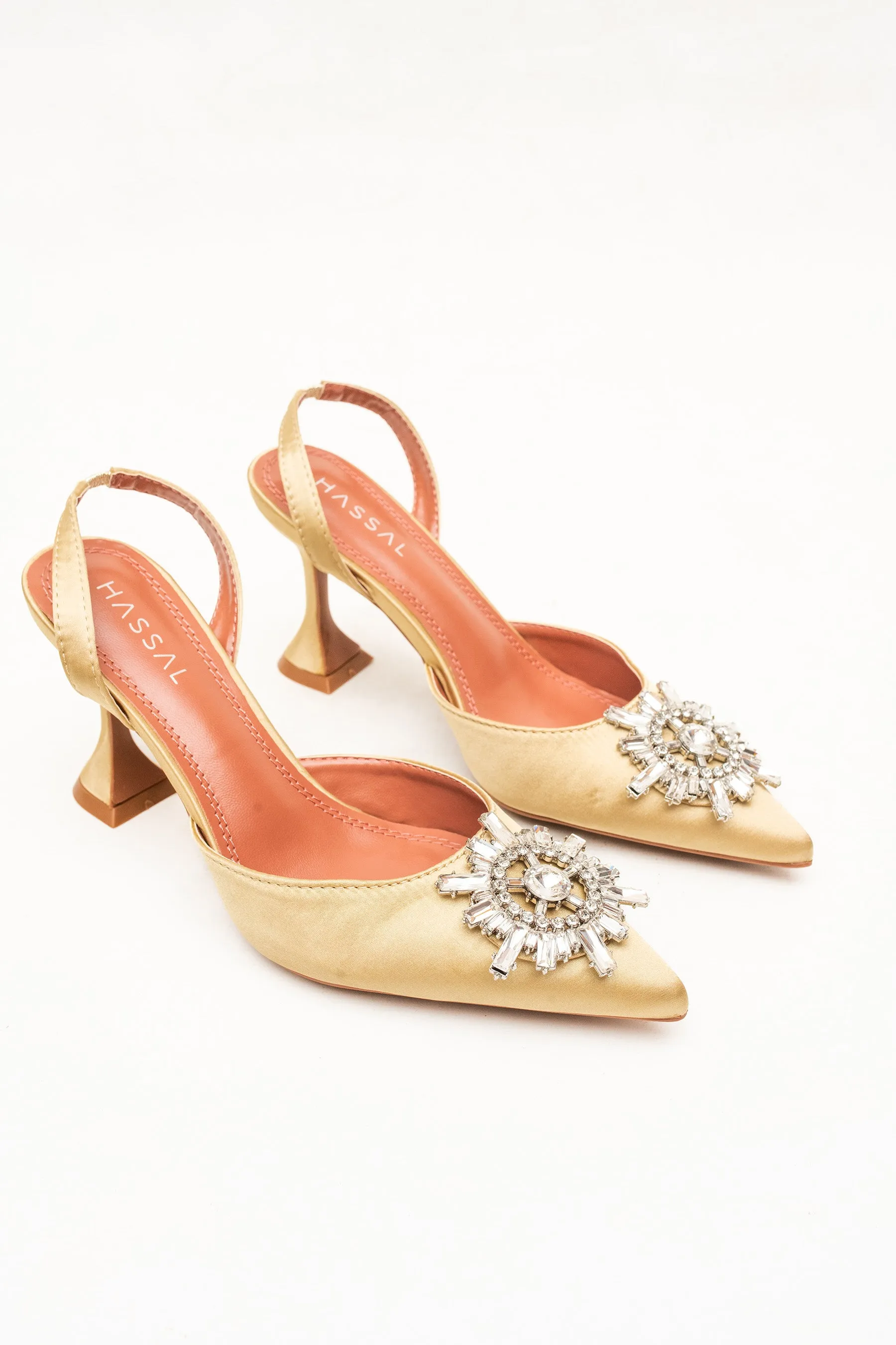 Sofia Golden Beige Crystal Heels