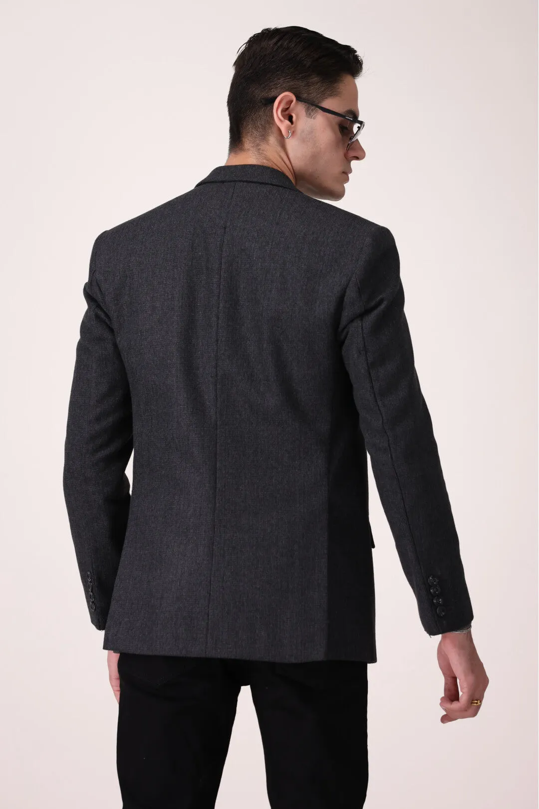 TEXTURED BLACK  COAT REGULAR FIT