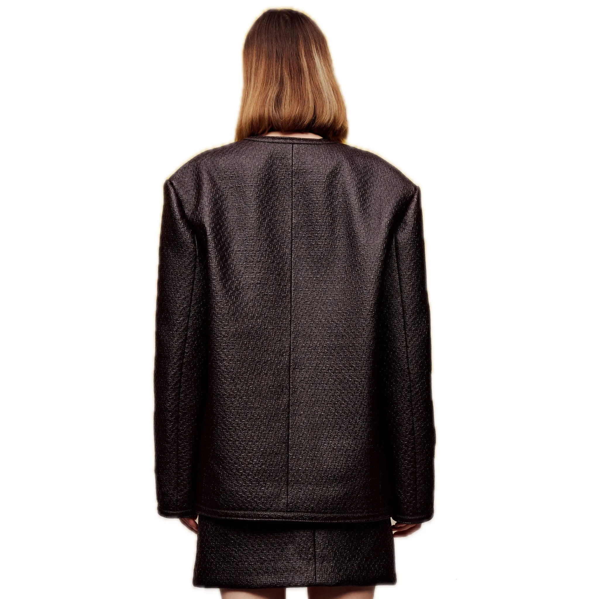 Textured Faux Leather Silhouette Jacket