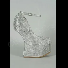 Trendy Crystal Peep Toe Silver High Heel Shoes