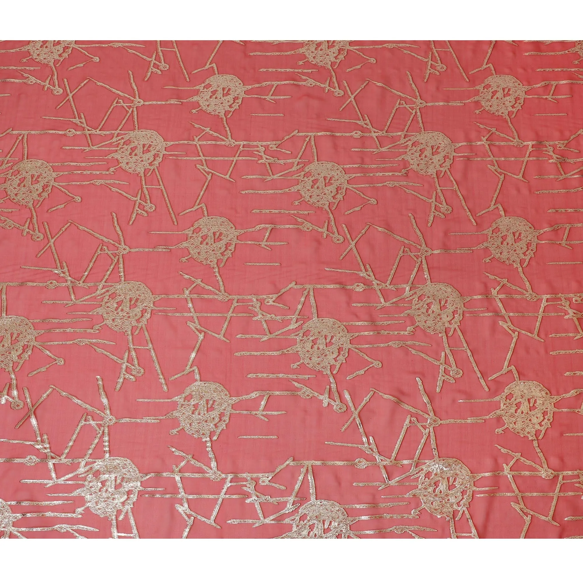 Vibrant Coral Silk Chiffon Fabric with Metallic Lurex, 110 cm Wide, South Korean Design-D19578