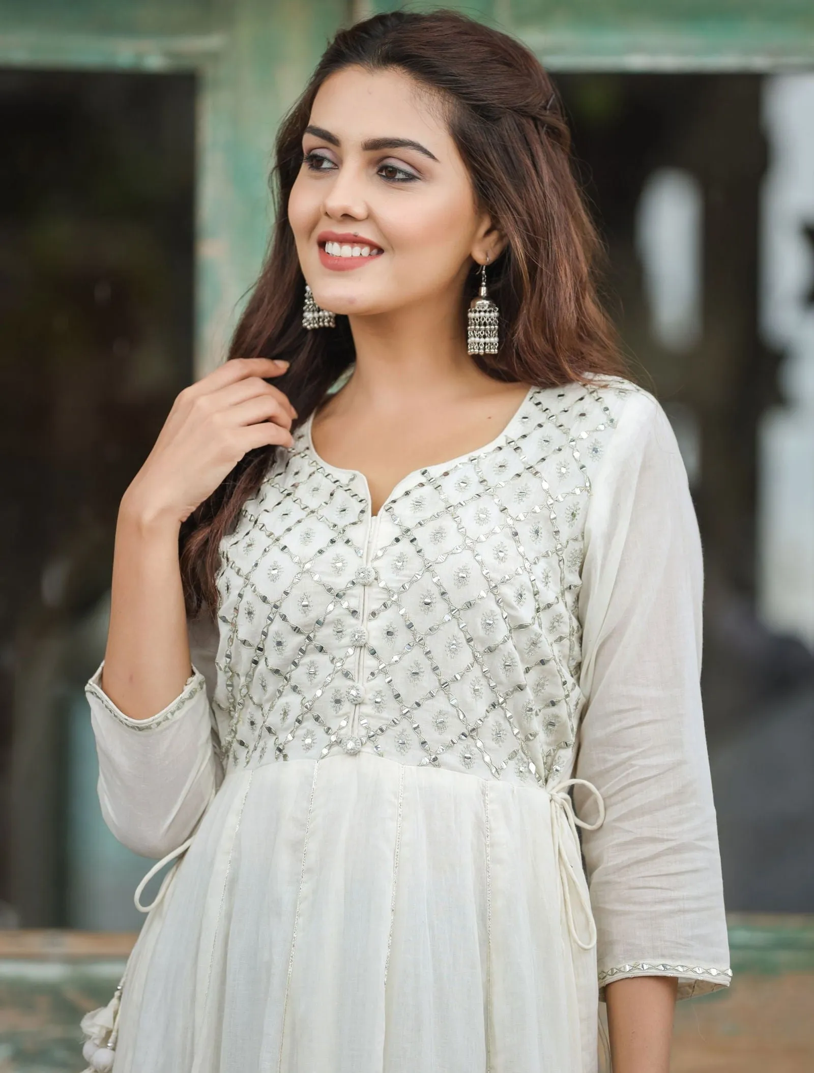 White Mirror Embroidered Ethnic Gown