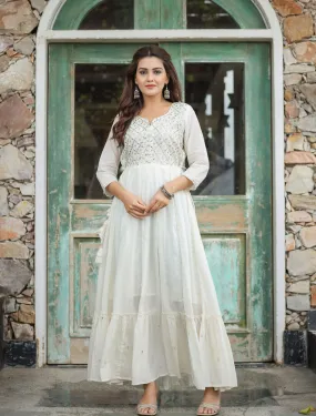 White Mirror Embroidered Ethnic Gown