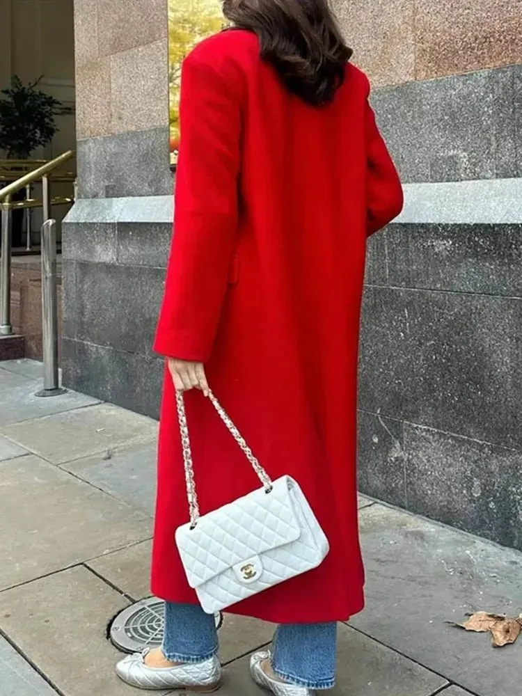 Women's Coats Red Long Coat Women Autumn Elegant Coats Woman Winter