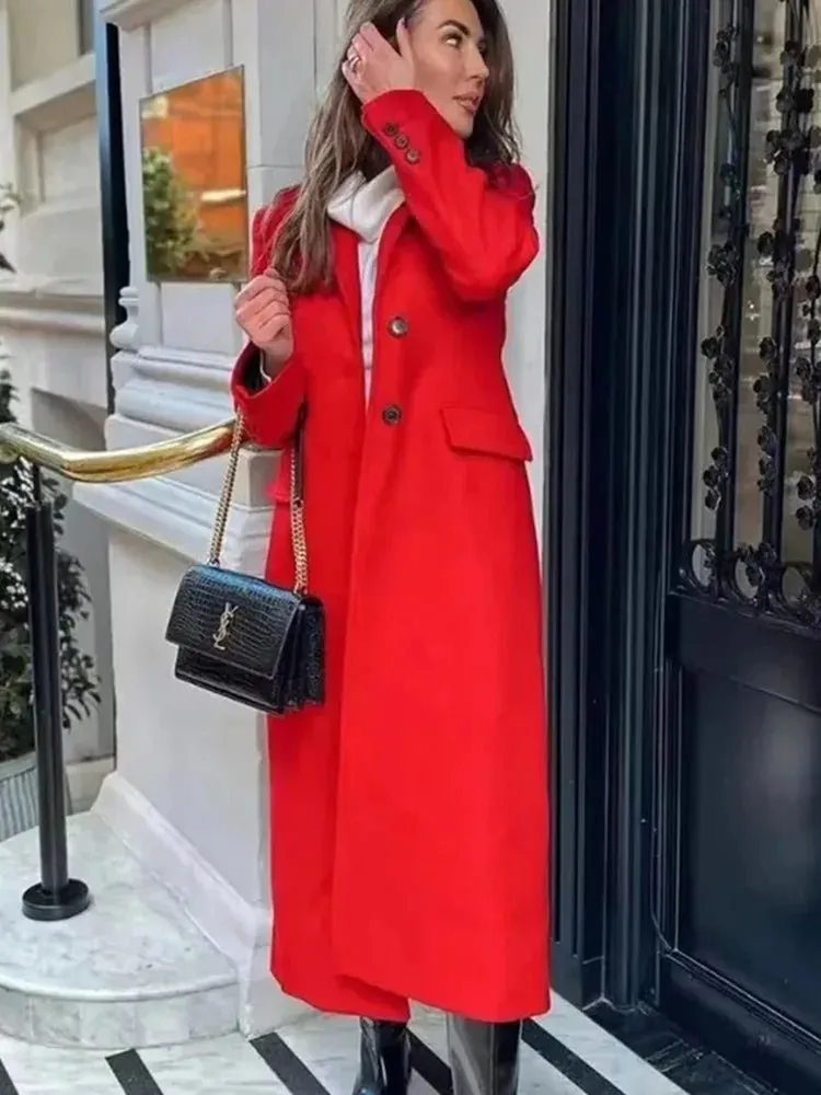 Women's Coats Red Long Coat Women Autumn Elegant Coats Woman Winter