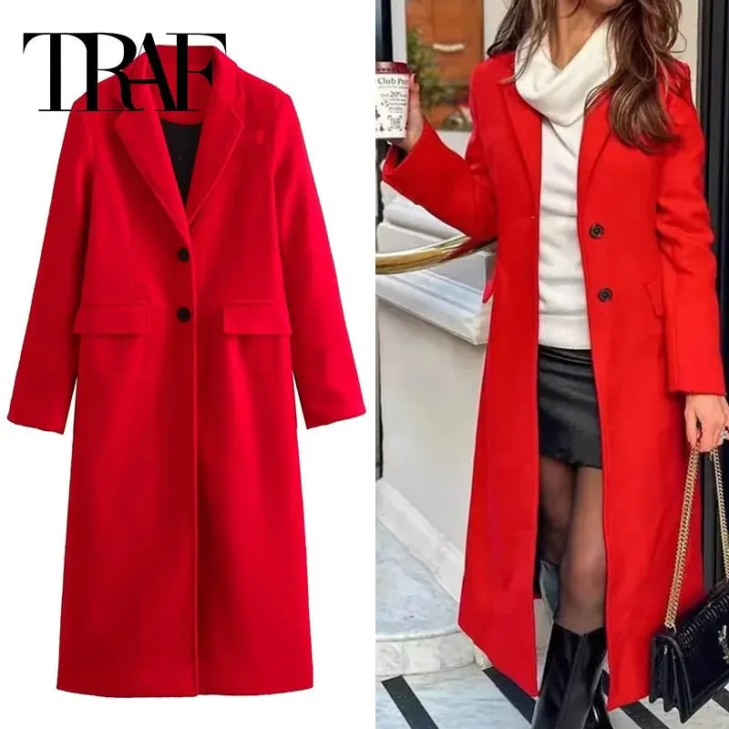 Women's Coats Red Long Coat Women Autumn Elegant Coats Woman Winter